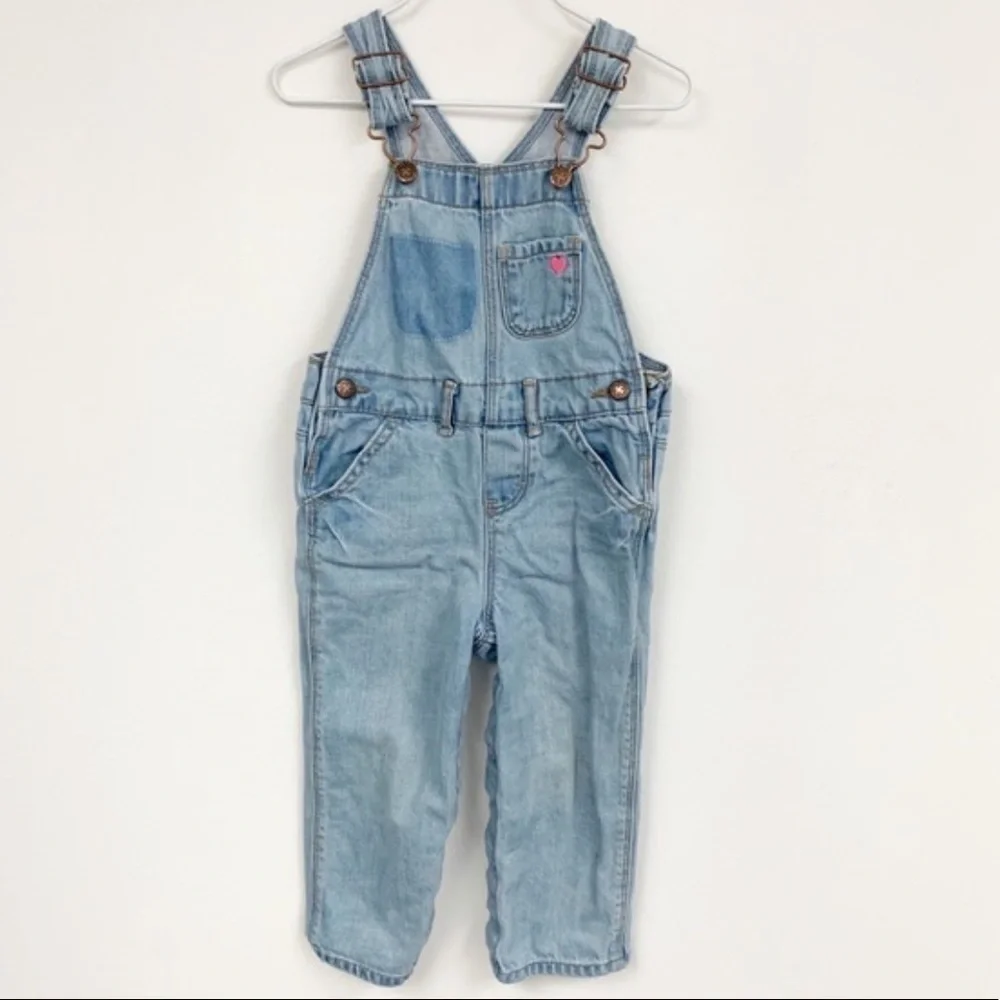 Osh Kosh Denim Overalls with pink heart Sz 24M